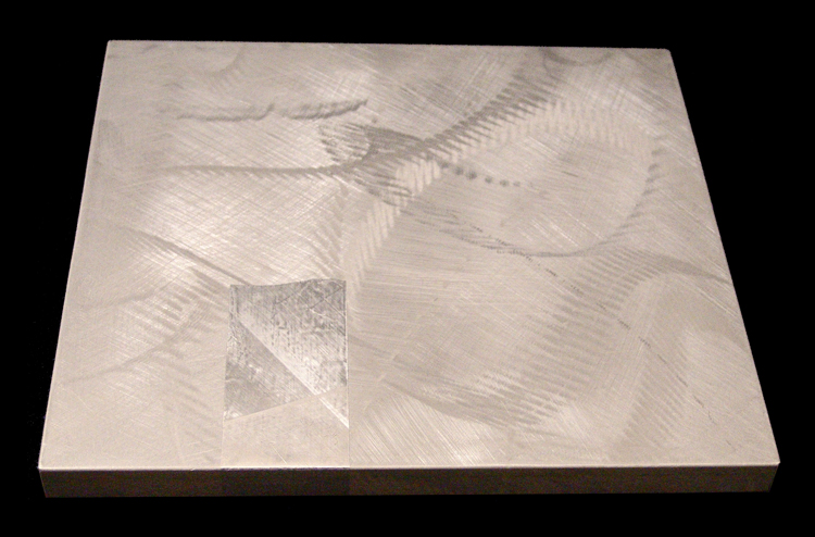 by Donald Glaister. Artists’ book. Paintings and assemblages on sanded 10-mil aluminum pages.  Housed in a felt-lined aluminum box. Edition of 60 books, 10 of which are held hors commerce. 2002.
